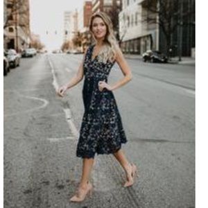 Navy and cream lace dress